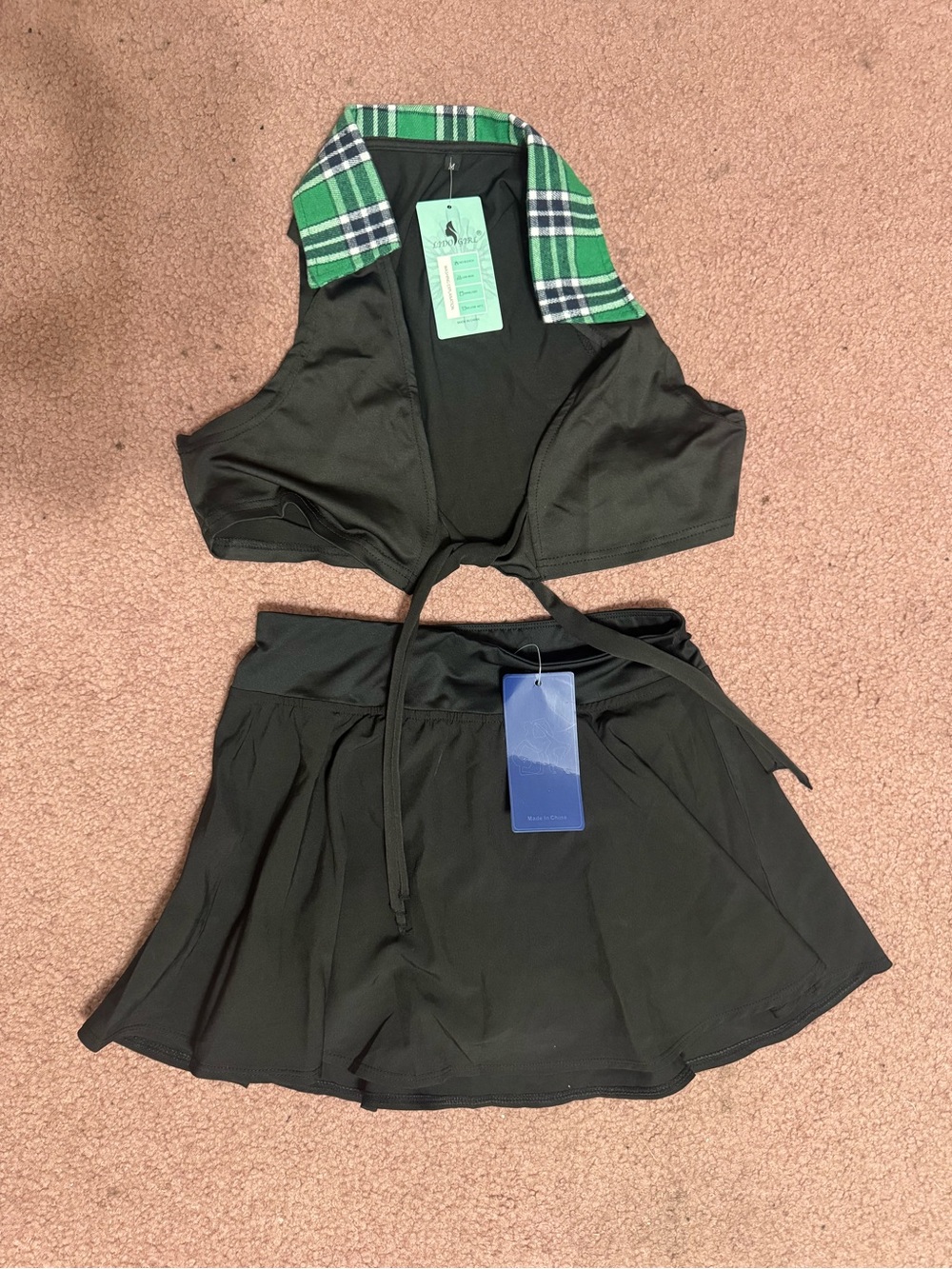 New S school girl outfit top skirt Costume festival rave goth emo cosplay plaid